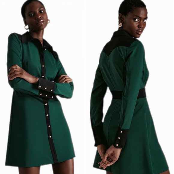 Karen Millen Emerald Green Shirt Dress with Black Trim - Picture 6 of 15